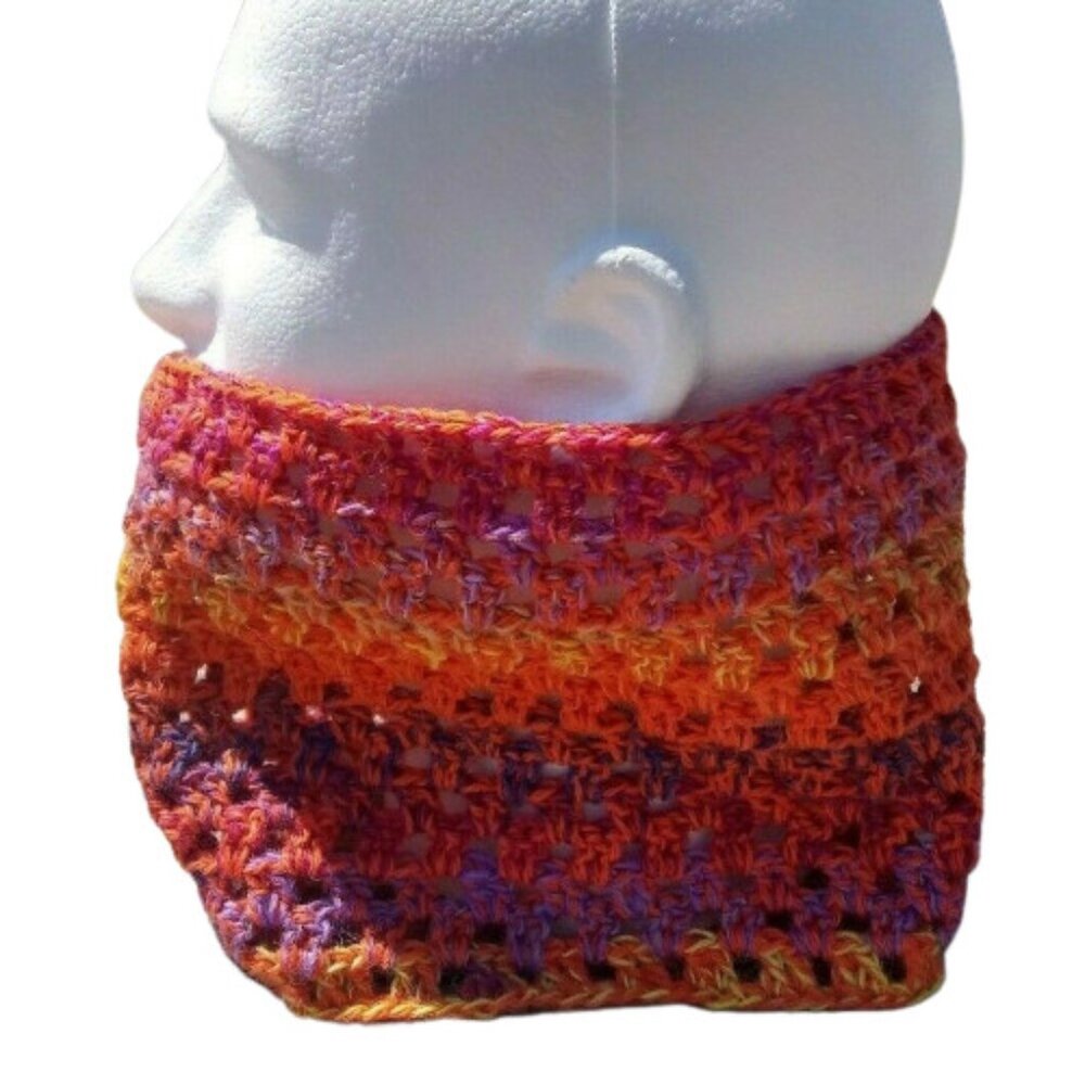 Womens Neck Warmer Cowl Infinity Scarf Tube Crochet OOAK Orange Purple Yellow